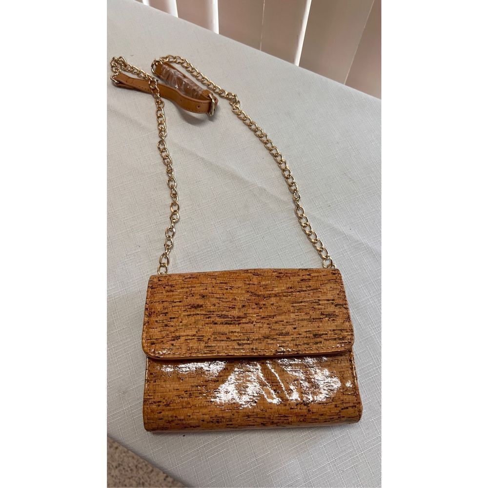 Sondra Roberts Womens Cork Crossbody Chain Strap Purse Bag Brown Tan One Size